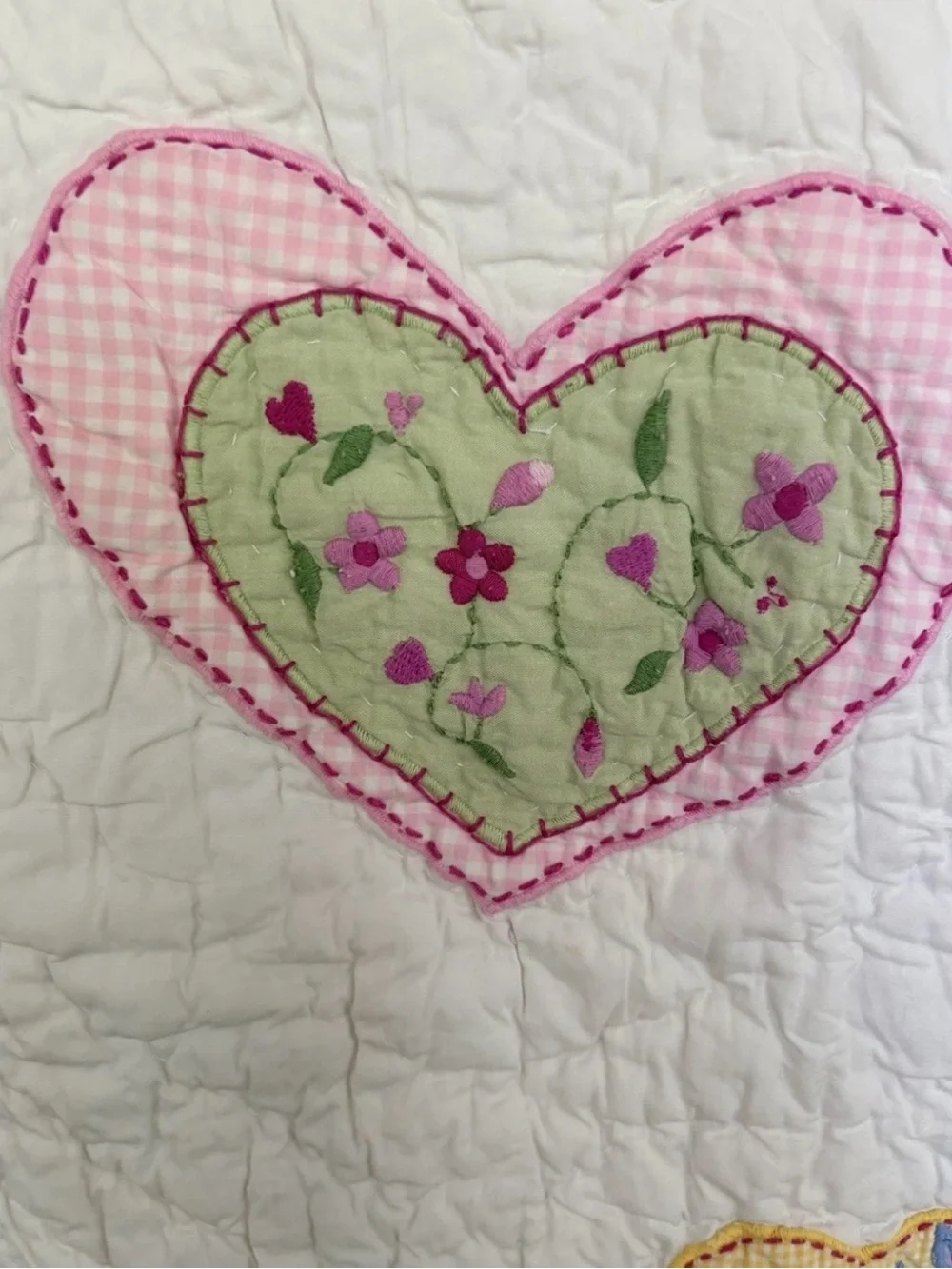 Vintage POTTERY BARN KIDS Crib Toddler Quilt Blanket Pink Green Gingham Hearts
